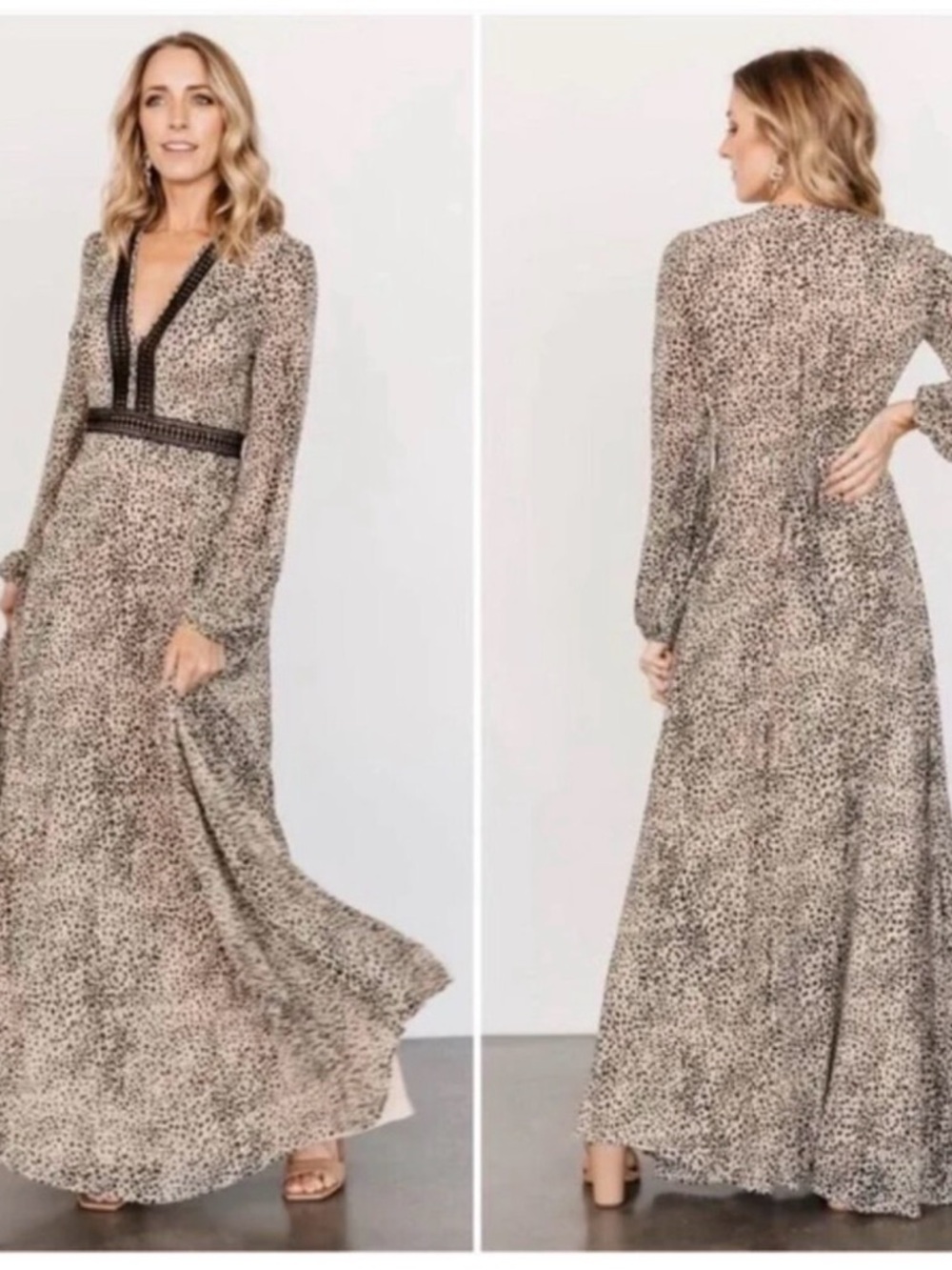 Baltic Born Women's Maxi Dress with Black Trim - Cream Cheetah Print - Picture 2 of 10